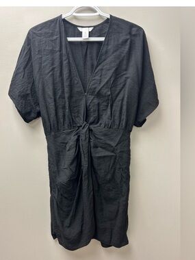 H&M Grey V-Neck Midi Dress with Front Tie